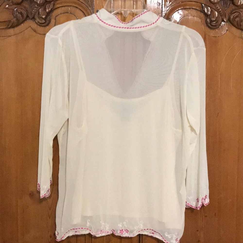 INC Feminine Top with Scallops and Pink Embroidery - Picture 4 of 6
